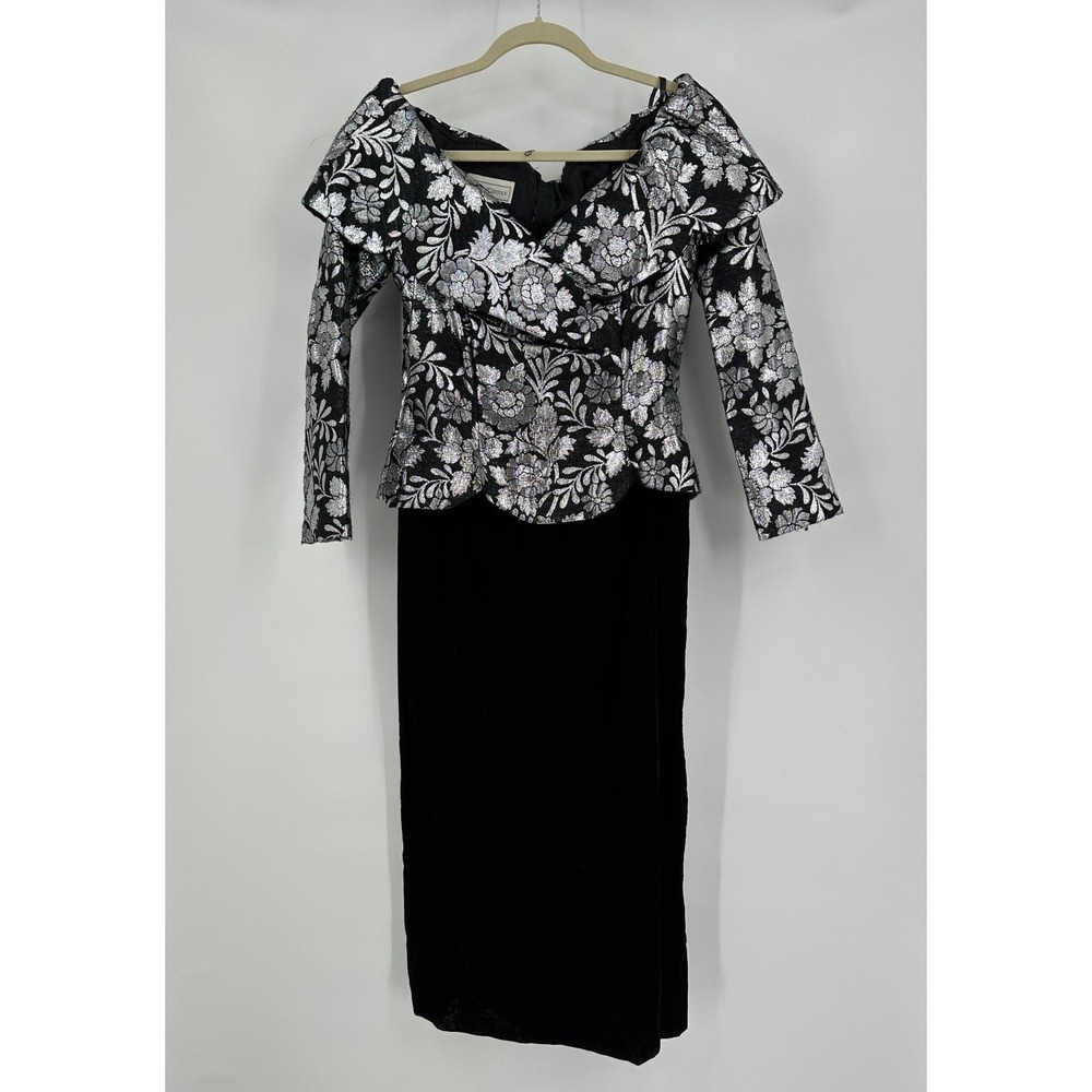 Scott McClintock Womens Vintage Whimsigoth Velvet Metallic Midi Dress Sz 10 Prom